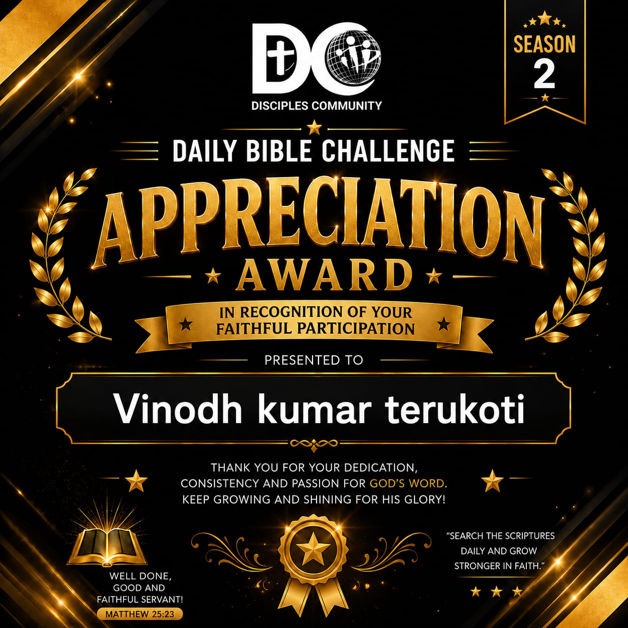 🎖 Appreciation Award — Vinodh kumar Terukoti